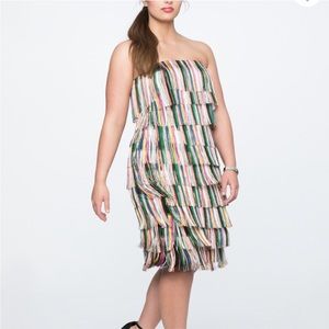 ELOQUII Rainbow Fringe Strapless Dress